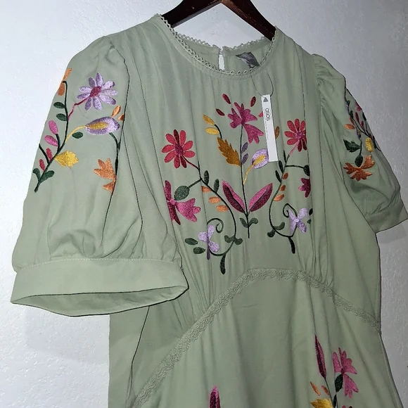 NWT ASOS Embroidered Green Tea Party Dress - Picture 11 of 11